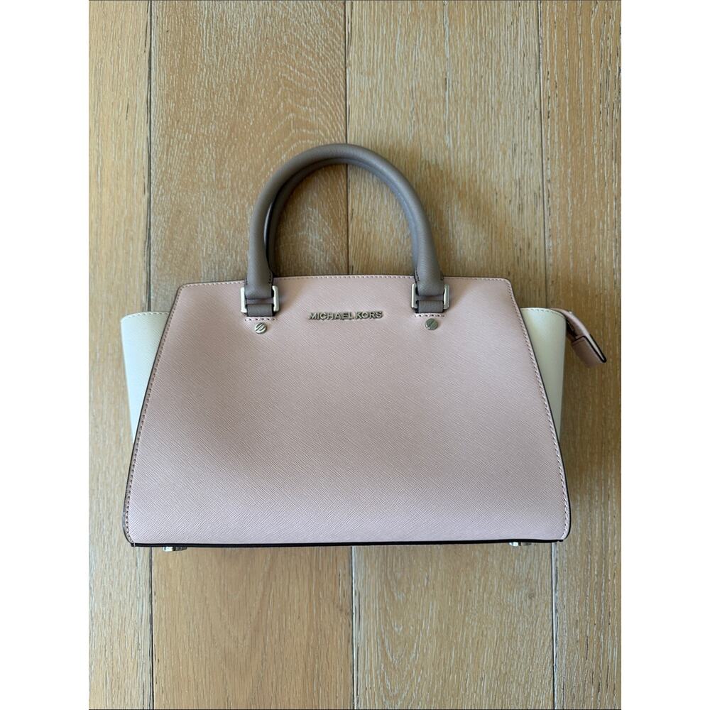 Michael Kors Selma Satchel Blush Pink Colorblock Saffiano Leather Like New - Picture 2 of 10